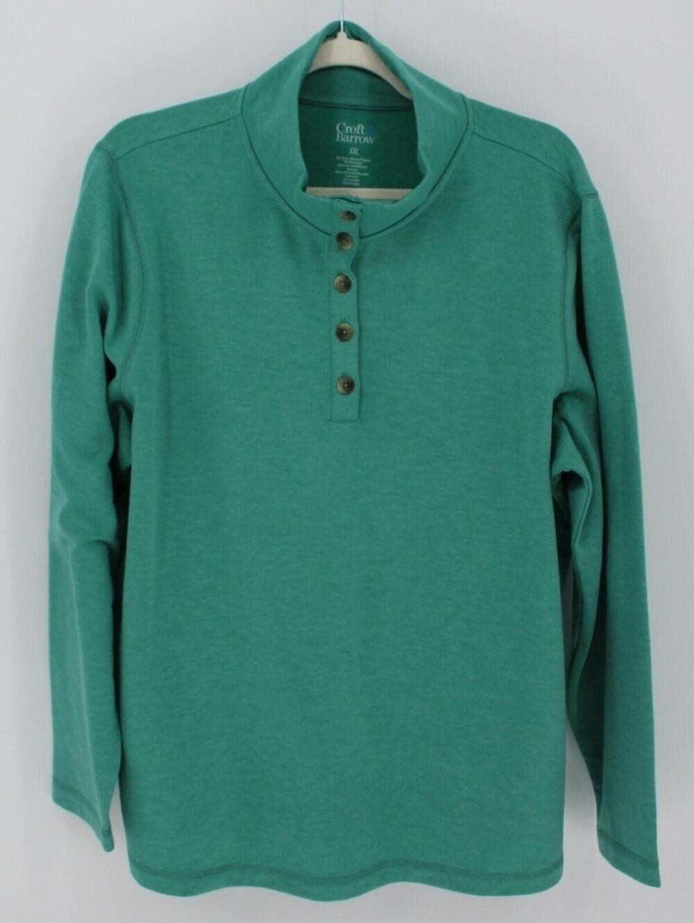 Croft & Barrow XXL Green 5-Button Mock Neck 1/4 Button Sweatshirt Top NWOT